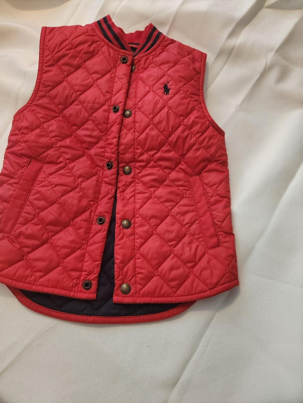 Polo by Ralph Lauren Red Quilted Vest with Navy Trim